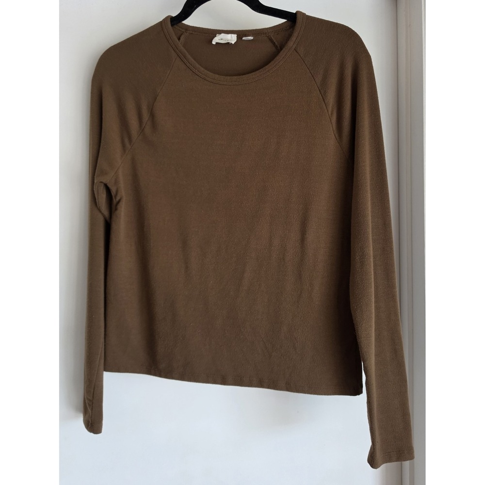 Wilfred Free Long Sleeve Top XS Brown Solid Round Neck Capsule Elevated Basics